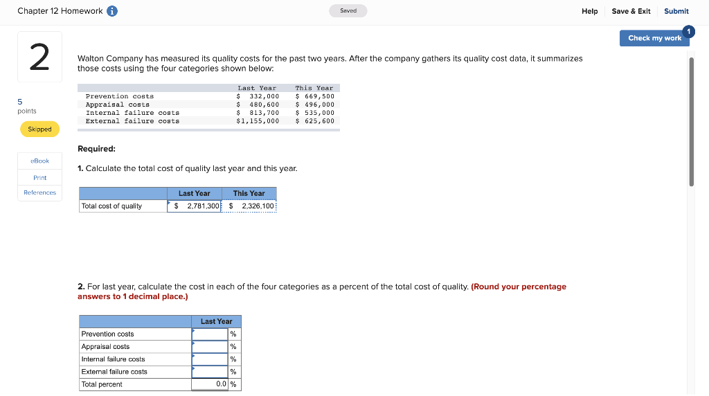 of the four categories as a percent of the total cost of