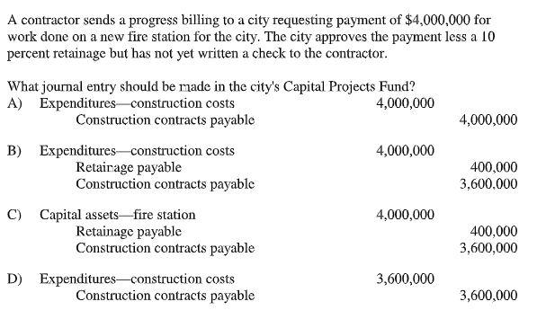A contractor sends a progress billing to a city requesting payment