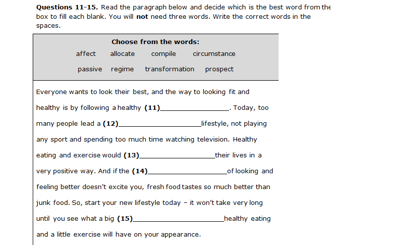  Questions 11-15. Read the paragraph below and decide which is the