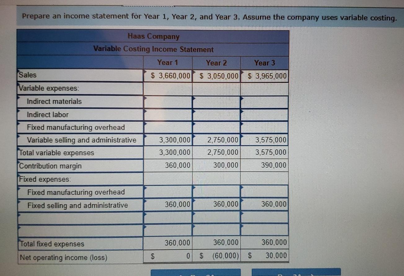 with how to fill this Variable Costing Income Statement out correctly per