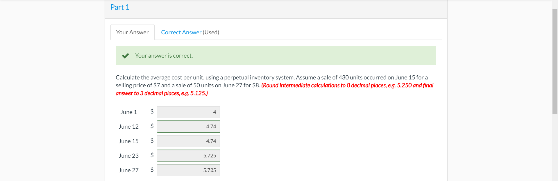 perpetual inventory system reports the following for the month of June. Date