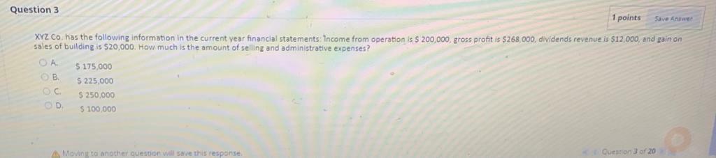  Question 3 1 points Save A XYZ Co. has the following