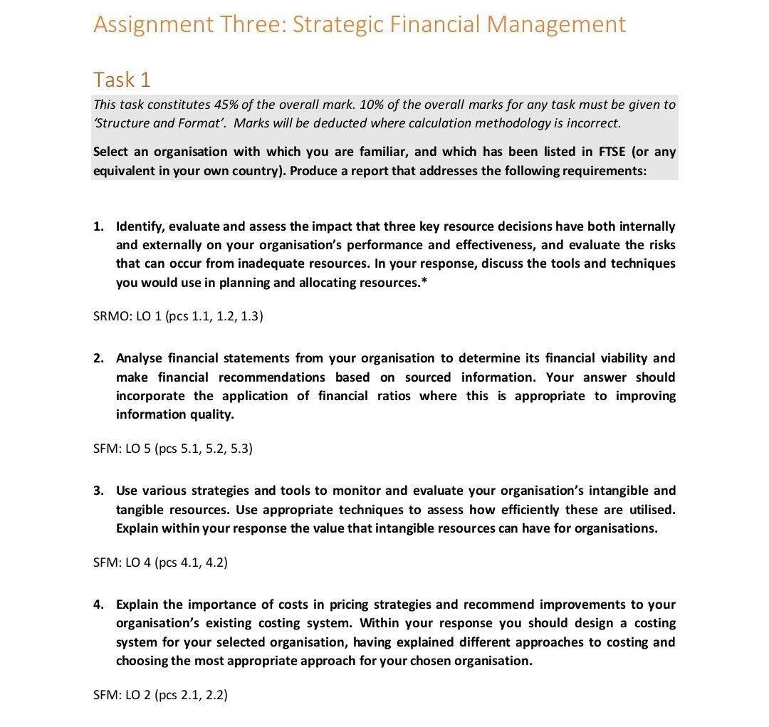  Assignment Three: Strategic Financial Management Task 1 This task constitutes 45%