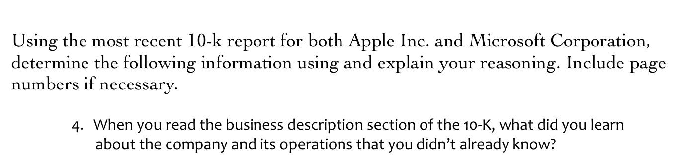 Using the most recent 10-k report for both Apple Inc. and