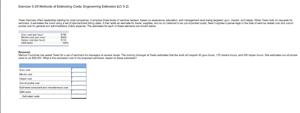 Exercise 5-29 Methods of Estimating Costs: Engineering Estimates (LO 5-2) Twain