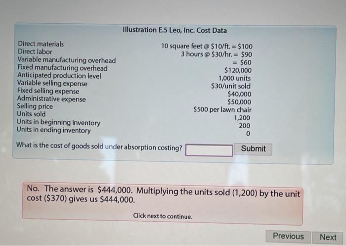 where do you get $370 from Illustration E.5 Leo, Inc. Cost Data