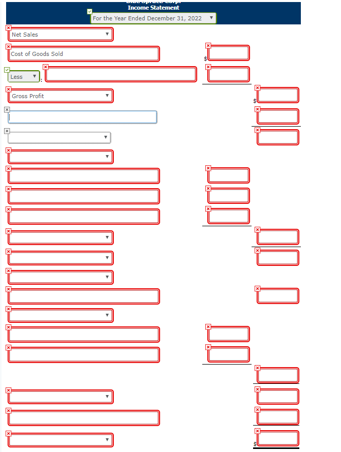 December 31, 2022, Blue Spruce Corp. reported the following condensed data. Salaries