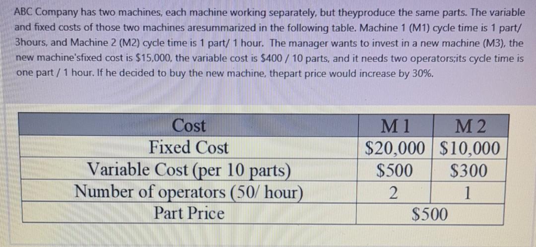  cost engineering ABC Company has two machines, each machine working separately,