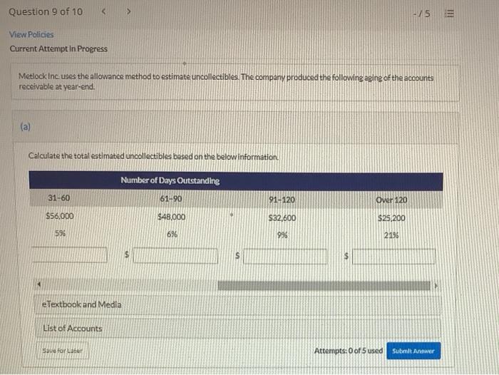 Current Attempt in Progress Metlock Inc. uses the allowance method to estimate