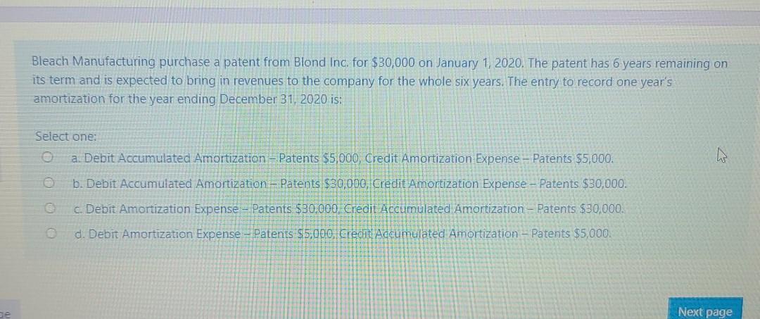  the entry to record one year's amortization for the year ending