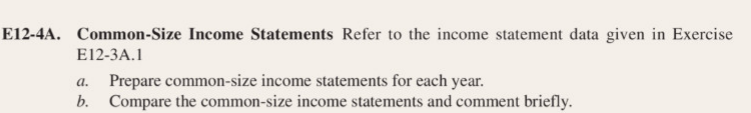 Refer to the income Statement data given in Exercise E12-3A The date
