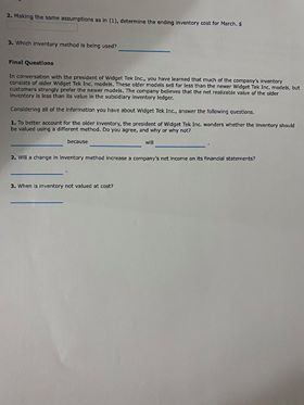 that has been hired by Widget Tek Inc., a merchandising company that