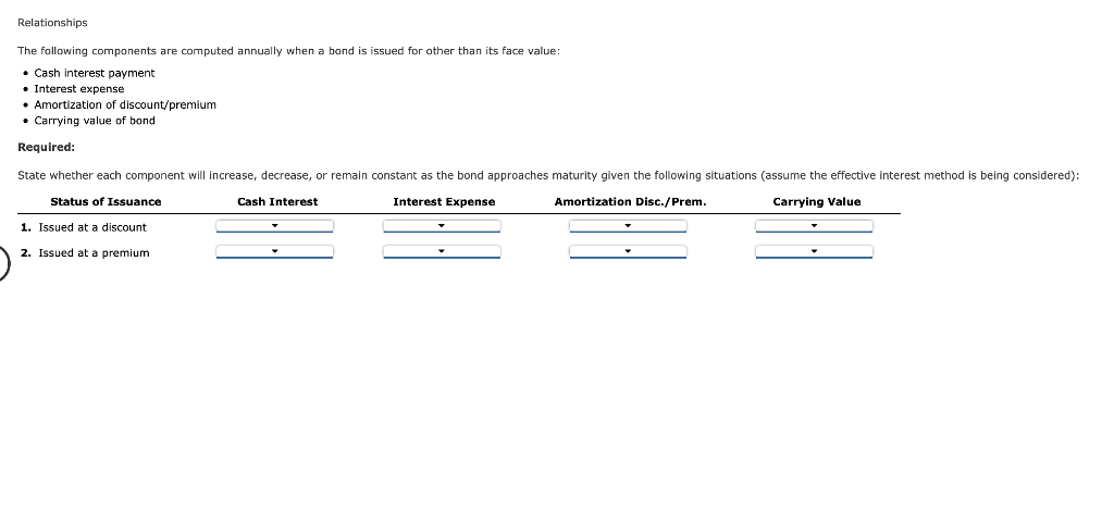 Relationships The following components are computed annually when a bond is