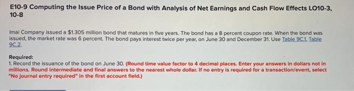  E10-9 Computing the issue Price of a Bond with Analysis of
