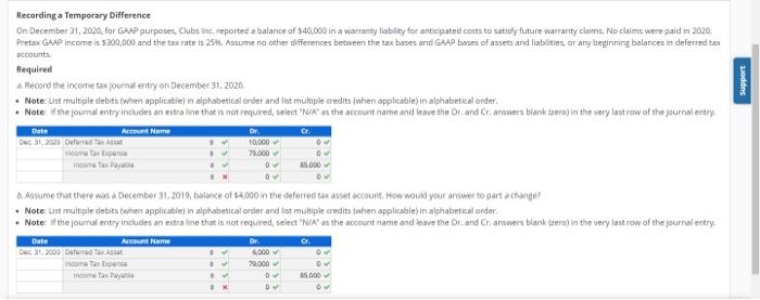  accounts Recording a Temporary Difference On December 31, 2020, for GAAP