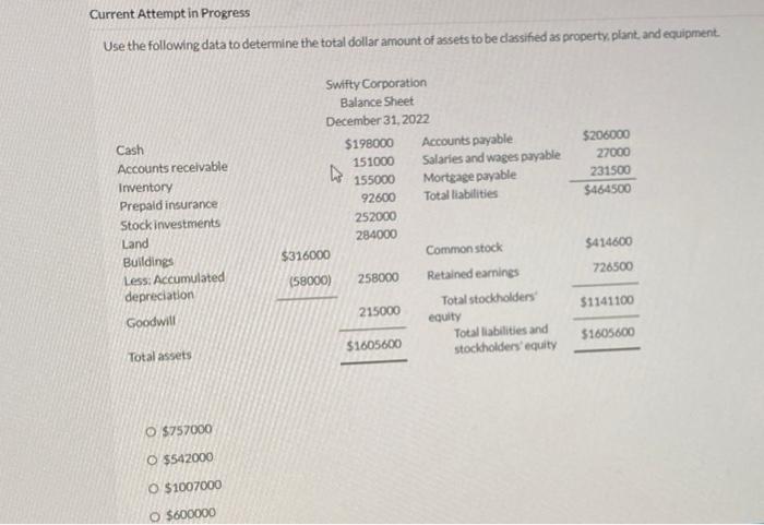  Current Attempt in Progress Use the following data to determine the