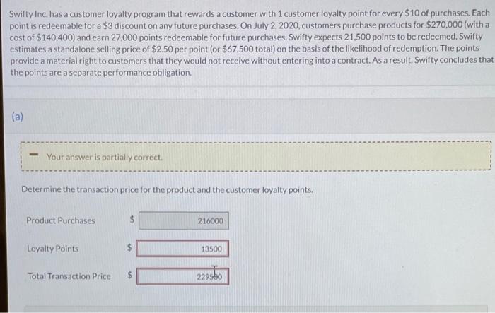  Swifty Inc. has a customer loyalty program that rewards a customer