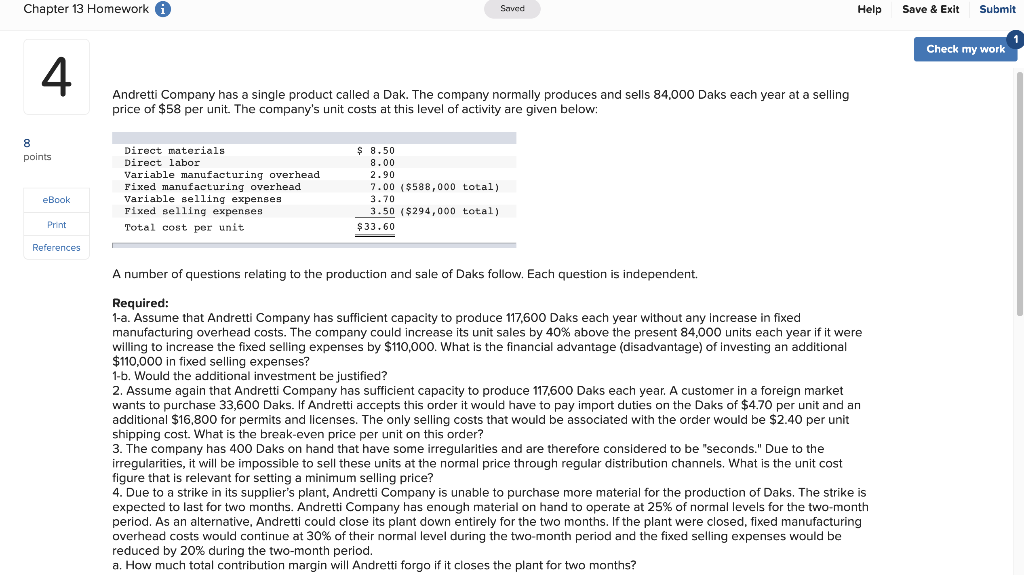  Chapter 13 Homework A Saved Help Save & Exit Submit Check
