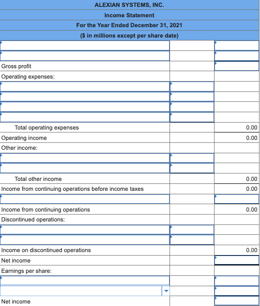 error (LO4-1, 4-3, 4-4, 4-5) The preliminary 2021 income statement of Alexian