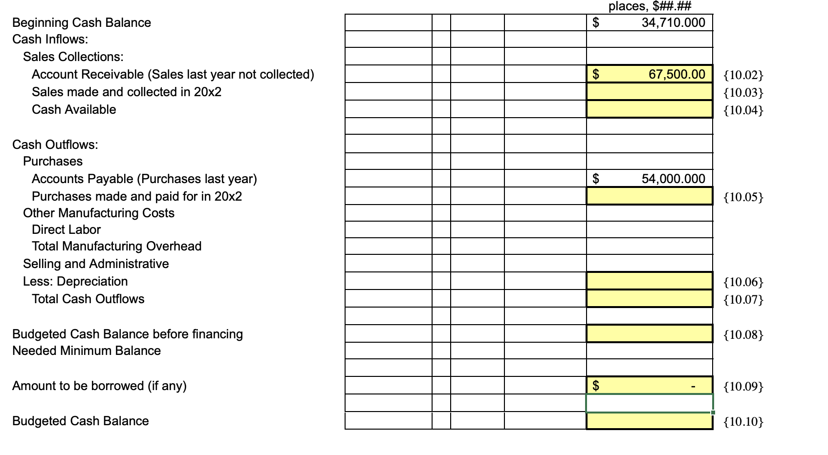 6. Cost of Goods Sold Budget 7. Budgeted Income Statement 8. Cash