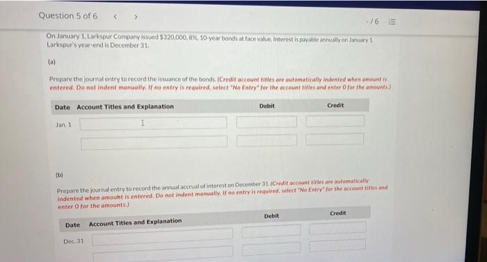 Question 5 of 6 On e u 91, Account and explanation Date