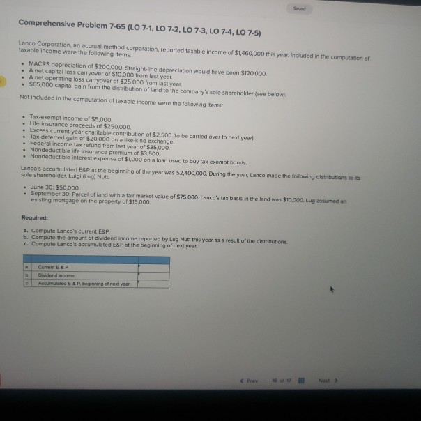  Comprehensive Problem 7-65 (LO 7-1, LO 7-2, LO 7-3, LO 7-4,
