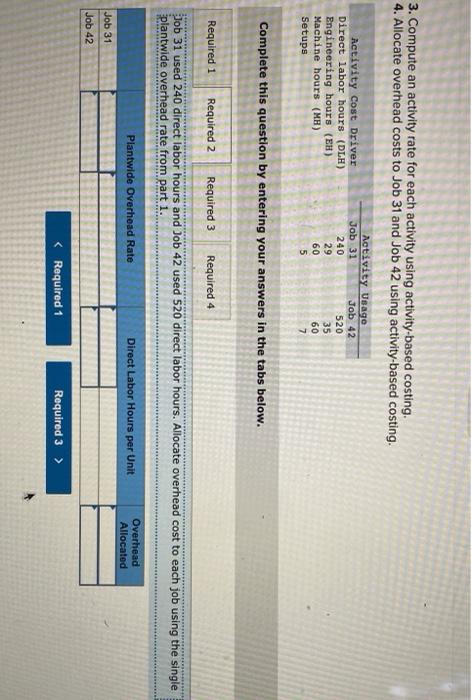 4. Allocate overhead costs to Job 31 and Job 42 using activity-based