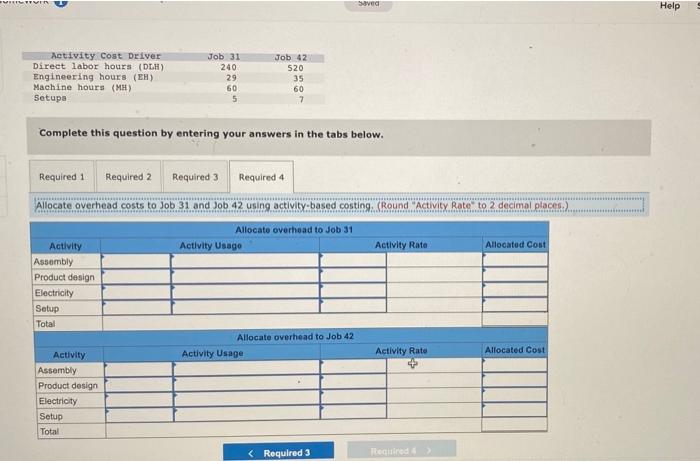 hours (M) Setups Activity Usage Job 31 Job 42 240 520 29