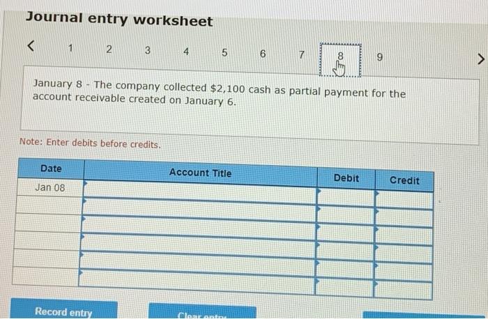 office equipment purchased on January 3. Jan. 6 The company billed a
