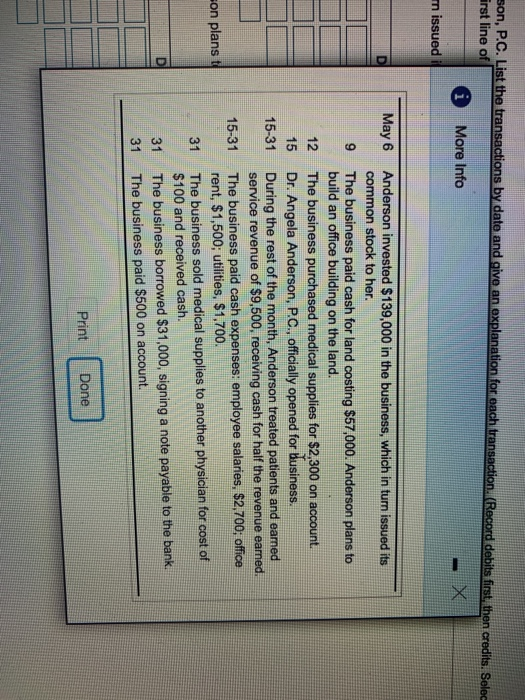  son, P.C. List the transactions by date and give an explanation