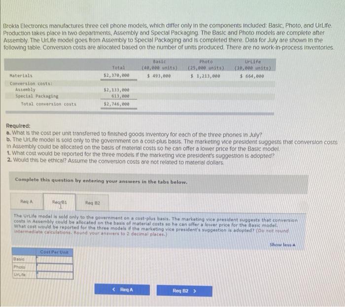 the components included: Basic, Photo, ond Urlife Production takes place in two