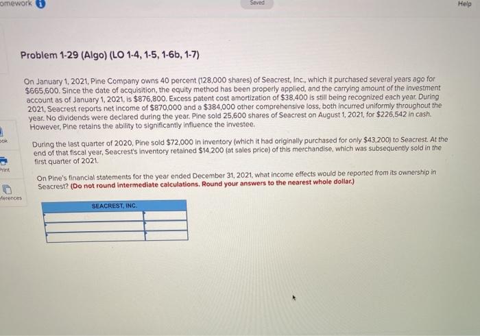  omework 0 Saved Help Problem 1-29 (Algo) (LO 1-4, 1-5, 1-6b,