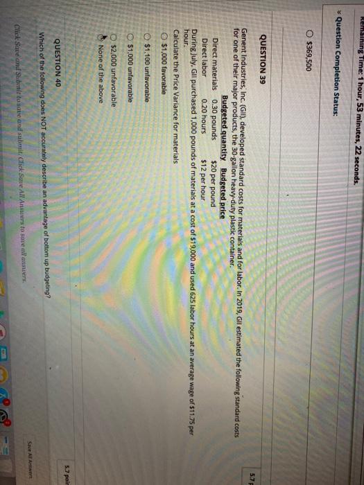  Remaining Time: 1 hour, 53 minutes, 22 seconds. Question Completion Status: