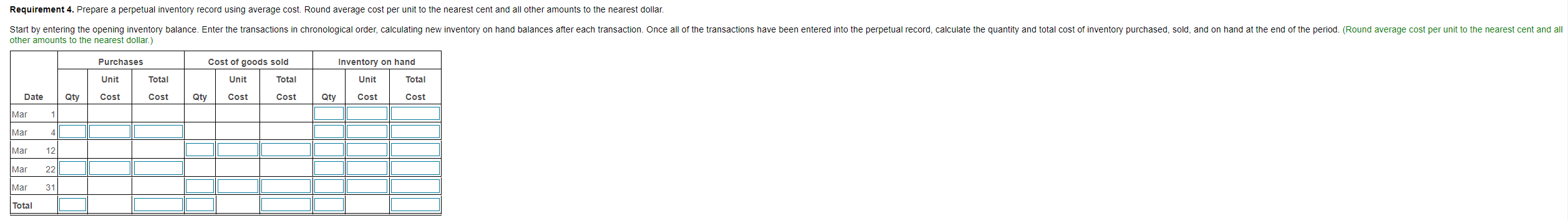 following inventory transactions during the month of March: Click the icon to