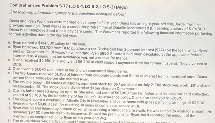  Comprehensive Problem 5-77 (LO 5-1, LO 5-2, LO 5-3) (Algo) The