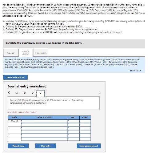 partial chart of accounts-account numbers in parentheses: Cash (101: Accounts Receivable (106):