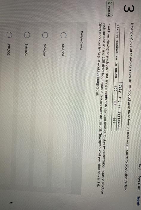  Help Save & Exit Submit Newington' production data for a new