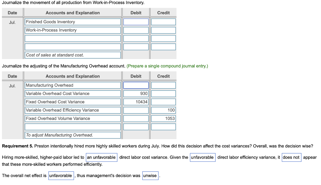 the variable overhead cost and efficiency variances. Select the required formulas, compute