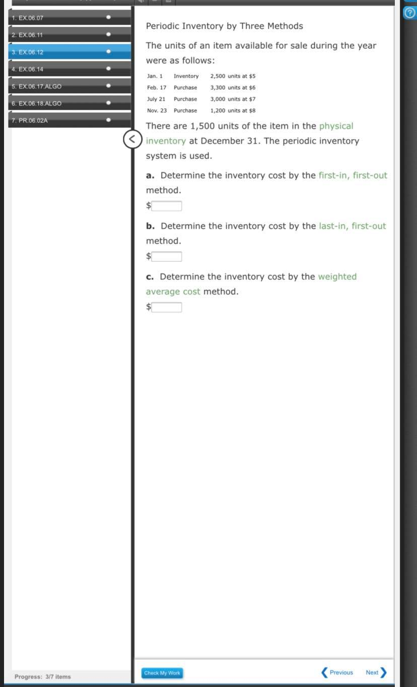 Question 4. Question 5. Question 6 Question 7. Chapter 06 Homework (Application)