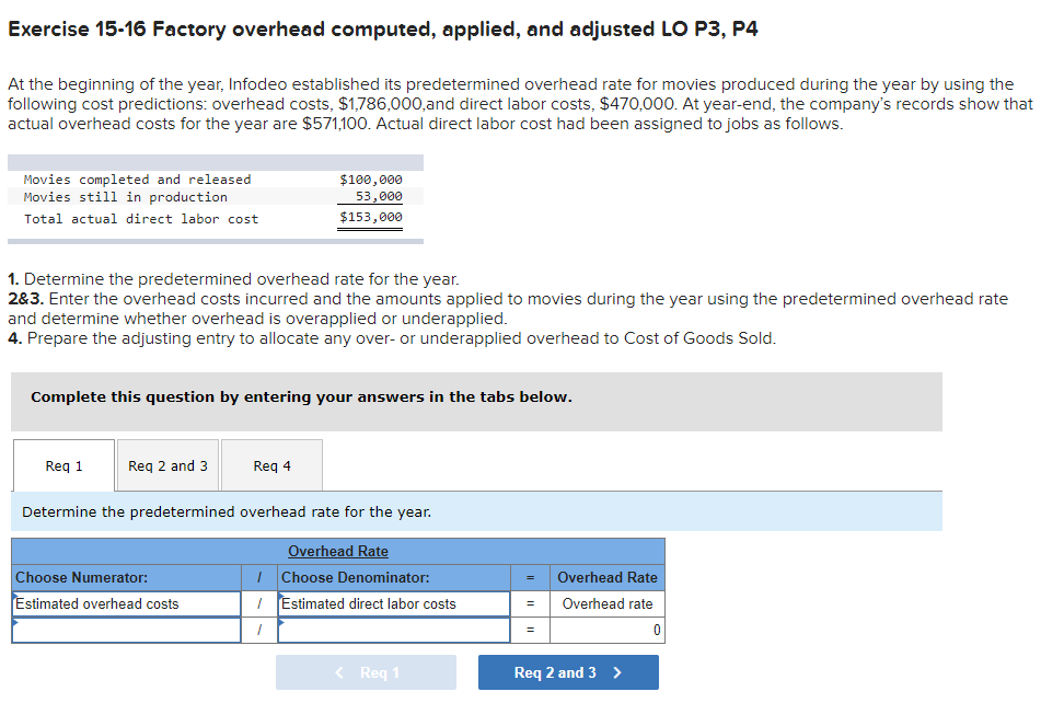 Exercise 15-16 Factory overhead computed, applied, and adjusted LO P3, P4