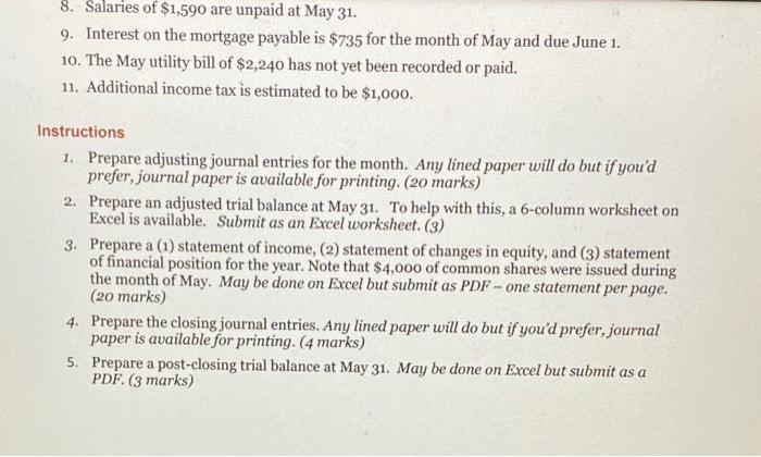 revenue 17.500 Mortgage payable, due 2024 126,000 Common shares 60,000 Retained earnings