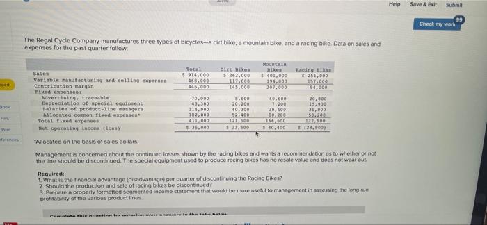  Help Save & Exit Submit Check my work The Regal Cycle