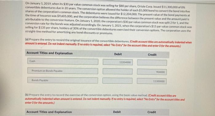  On January 1, 2019, when its $30 par value common stock