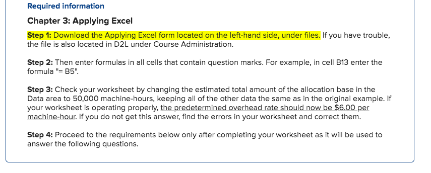 Required information Chapter 3: Applying Excel Step 1: Download the Applying