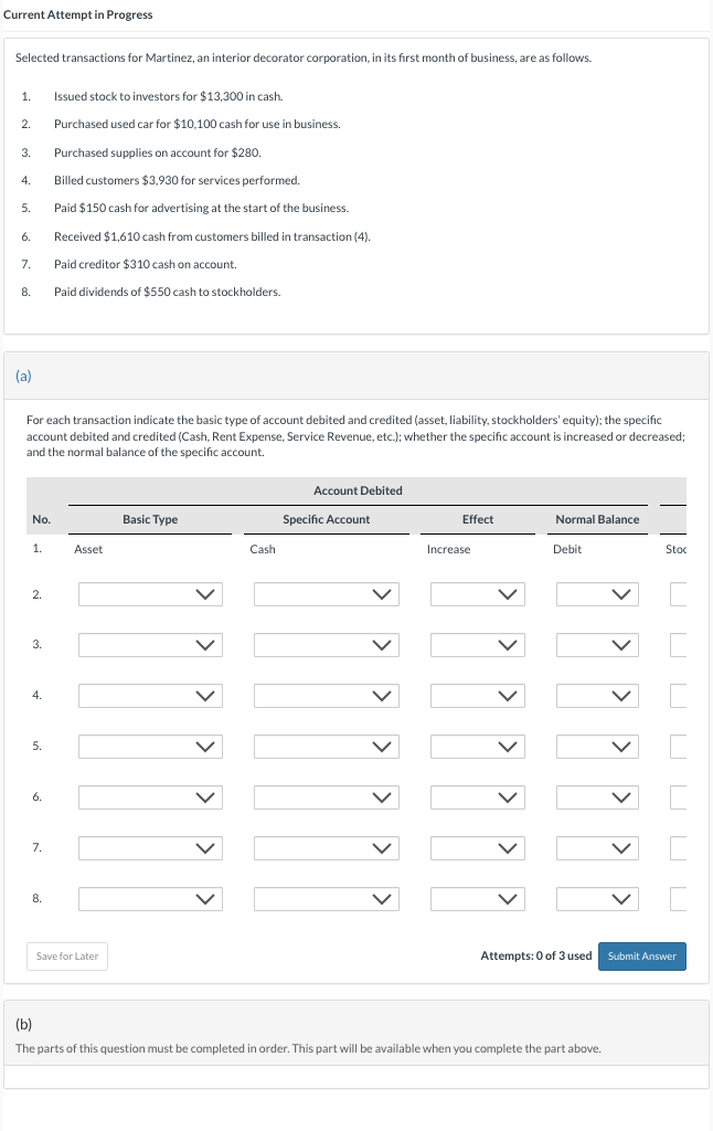  Current Attempt in Progress Selected transactions for Martinez, an interior decorator