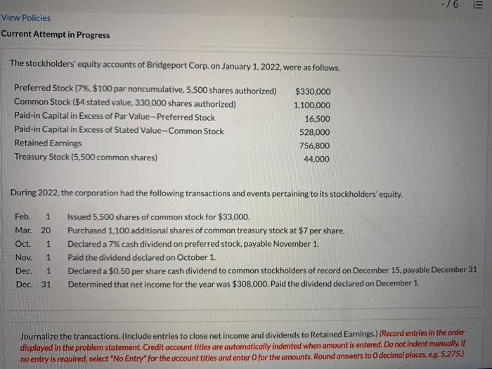  -76 III View Policies Current Attempt in Progress The stockholders' equity