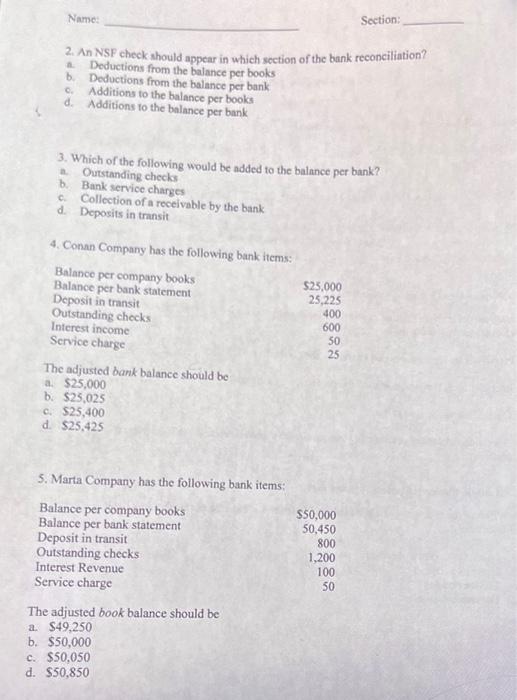 Need help asap please Name: Section: 2. An NSP check should appear