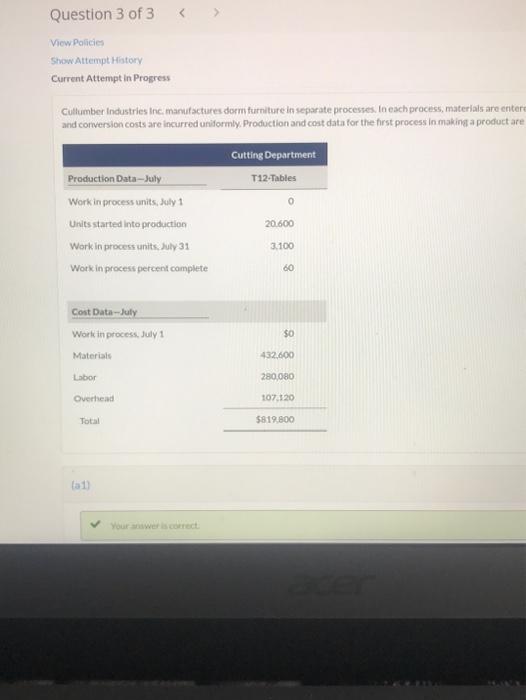 Question 3 of 3 Attempt Work in 31 in a 107.120
