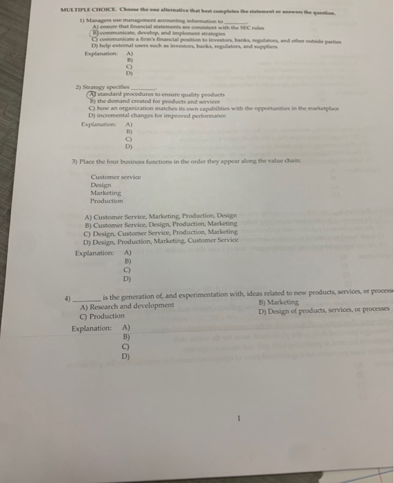  MULTIPLE CHOICE. Choose the one alternative that be completes the st