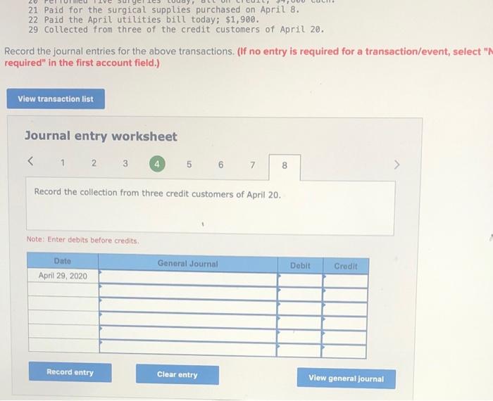 of April 2020. April 5 Performed surgery on a customer today and